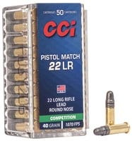 CCI Pistol Match Rimfire Ammunition .22 LR 40 gr LRN 1070 fps 50/ct | .22 LR | 076683000514
