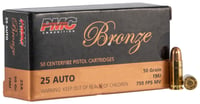 PMC Bronze .25 ACP Handgun Ammo - 50 Grain  FMJ  50rd Box  | .25 ACP | 741569070027