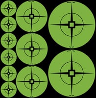 TARGET SPOTS GREEN ASSORTED 1IN/2IN/3INTarget Spots - Assorted Spots, 60-1 Inch, 30-2 Inch, 20-3 Inch Green - 10 Targets - Crosshair design - Line up your open sights on the center square or lay the crosshairs along the vertical and horizontal diminishing lines - Turn the Target Spots slighlong the vertical and horizontal diminishing lines - Turn the Target Spots slightly to positiontly to position | 029057339383