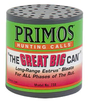 THE GREAT BIG CAN DEER CALLThe Great Big Can Larger size for louder and long-range Estrus Bleats - Perfectfor pre-rut and rut and post-rut hunting - Perfect for windy days and hunting wide-open fieldsde-open fields | 010135007386