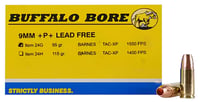 Buffalo Bore Ammunition 24G20 BuffaloBarnes Strictly Business 9mmLuger P 95gr Barnes TACXP Lead Free 20 Per Box/12 Case | 651815024073