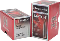 Hornady Match Bullets .22 cal .224 Inch 53 gr HP 100/ct | 090255222500