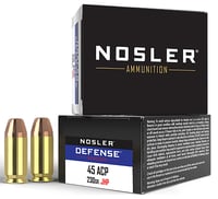 Nosler 39645 Defense Handgun 45ACP 230gr Bonded Performance Jacketed Hollow Point 20 Per Box/10 Case  | .45 ACP | 054041396455