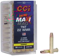 CCI 0063 MaxiMag TNT 22WMR 30gr TNT Jacketed Hollow Point 50 Per Box/40 Case | .22 WMR | 076683000637