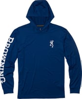 BROWNING HOODED L-SLEEVE TECH T-SHIRT NAVY BLUE MED | 023614956198