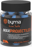 BYRNA MAX PROJECTILES 25CTMax Projectiles Blue/Black - 25/CT - Our most powerful proprietary pepper and tear gas blend OC, CS all in one shot, with quick-acting incapacitating effects, higher dispersion, and higher concentration of chemical irritants than any otherhigher dispersion, and higher concentration of chemical irritants than any other round foundround found | 810042110786