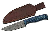 SZCO RITE EDGE 4 Inch BLUE TWISTED WOOD HUNTER DAMASCUS W/SHTH | 801608012903