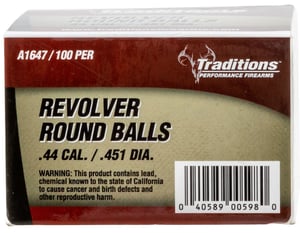 TRADITIONS BULLETS REVOLVER ROUNDBALL 44CAL .4516 100PK  | .44 BLK | 040589005980