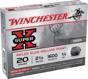 WINCHESTER SUPER-X 20GA 2.75 Inch 3/4OZ RIFLED SLUG 5RD 50BX/CS  | 20GA | 020892000421