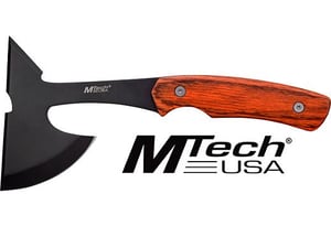 MC MTECH 9 Inch TOMAHAWK W/SHEATH 3 Inch BLACK BLADE PAKKAWOOD HNDL | 805319313021