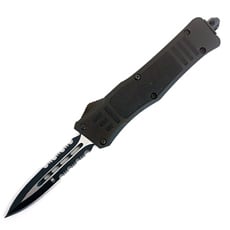 Small 2.75 Inch Dagger SL/2 Side Part Serrated Blk Hnd Double Edged, OTF, D2 Steel, Hard Plastic case, Nylon Pouch | 099654021875