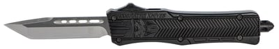 Small 2.75 Inch Small Tanto SL/Plain Edge Black Handle OTF, D2 Steel, Hard Plastic case, Nylon Pouch | 099654021837