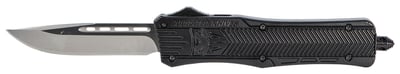 Medium 3 Inch Drop Point SL/Plain Edge Black Handle OTF, D2 Steel, Hard Plastic case, Nylon Pouch | 099654023282
