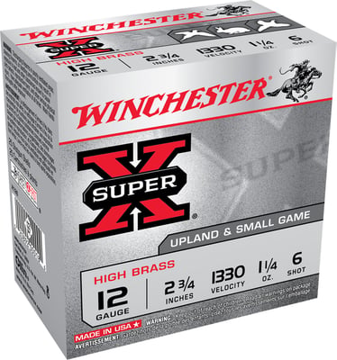 WINCHESTER SUPER X HIGH BRASS 12GA 23/4 6 1-1/4OZ 25RD BX 250RD CASE  | 12GA | 020892000186