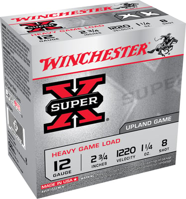 WINCHESTER SUPER X UPLAND 12 GA 2-3/4 Inch 8 1-1/4 OZ 25 RD/BX 10 BX/CS  | 12GA | 020892013131