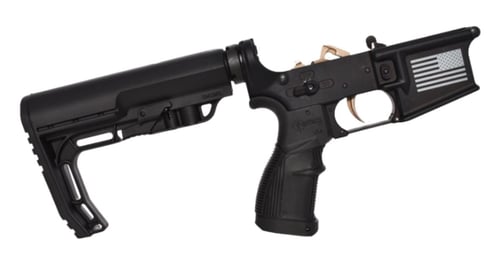 FosTech Complete Tech-15 Forged AR-15 Lower Receiver - Black | Flag Logo | MFT Minimalist Stock | Installed Echo AR-II Trigger