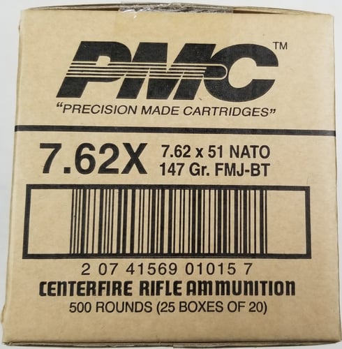 PMC XTAC 7.62NATO Rifle Ammo  147 Grain  FMJBT  500rd Case | 20741569010157