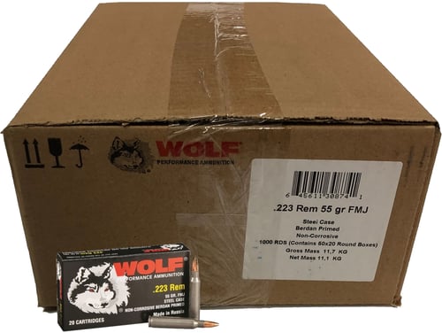 Wolf 22355WFMJ Performance .223 Rem 55 grain FMJ, 1000 Rds/Cs, 50