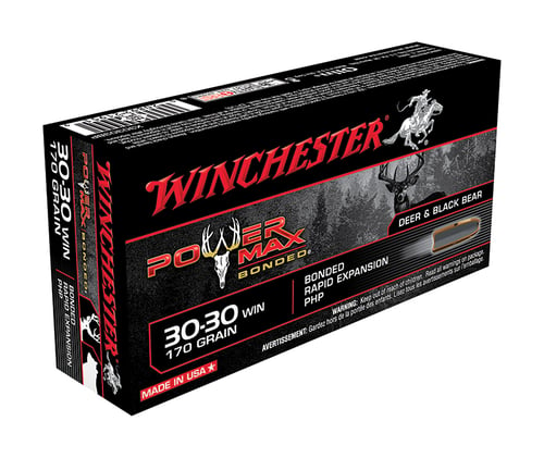 Winchester Ammo X30303BP Power Max Bonded  30-30 Win 170 gr 2200 fps Bonded Rapid Expansion PHP 20 Bx/10 Cs