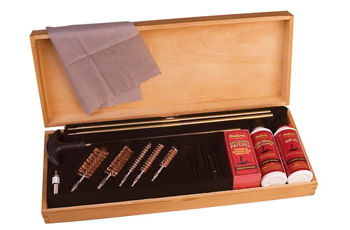 UNIVERSAL CLEANING KIT BRASS ROD WOODENDeluxe Wooden Cleaning Kit Universal Rifle/Pistol/Shotgun This universal brass rod kit with over 15 cleaning tools has a little bit of everything to keep your gun clean - The full-grain wood case and reliable chemicals are second to noneun clean - The full-grain wood case and reliable chemicals are second to none