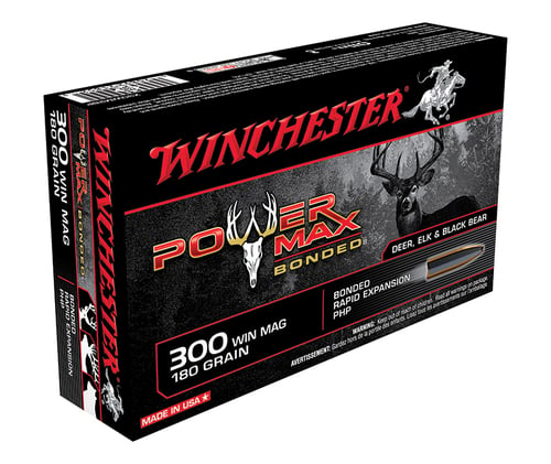 Winchester Ammo X30WM2BP Power Max Bonded  300 Win Mag 180 gr 2960 fps Bonded Rapid Expansion PHP 20 Bx/10 Cs