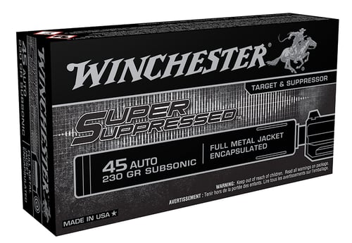 Super Suppressed, 45 Auto, 230 grain, Full   Metal Jacket Encapsulated, 50/box  | .45 ACP | 020892224476