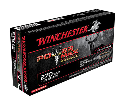 Winchester Ammo X270SBP Power Max Bonded  270 WSM 130 gr 3275 fps Bonded Rapid Expansion PHP 20 Bx/10 Cs