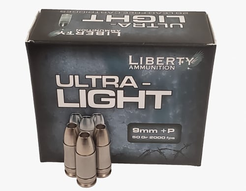 Liberty Ammunition LAUL9052 Ultra-Light  9mm Luger +P 50 gr Lead Free Fragmenting Hollow Point 20 Per Box/ 50 Case