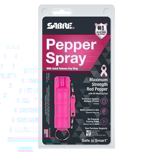 Pepper Spray 3in1 w/Quick Release Key Ring   NBCF, 10 ft Range, 25 Bursts, UV Dye, Pink | 023063107004