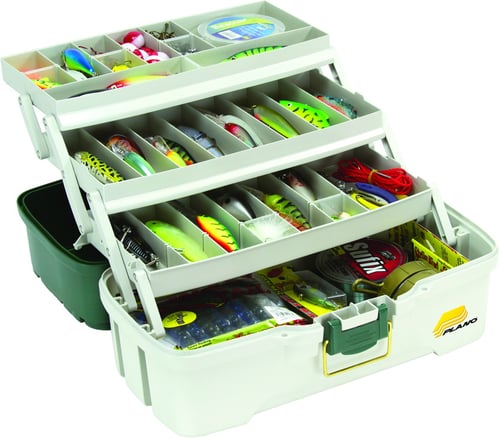 Plano 620306 3 Tray Tackle Box w/Dual Top Access Grn Met/Off White
