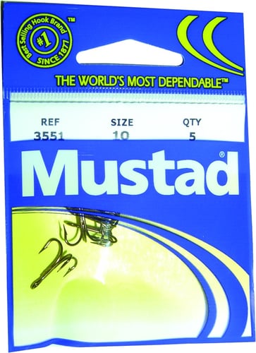 Mustad 3551-BR-10-5 Classic Treble Hook, Size 10, Standard Shank
