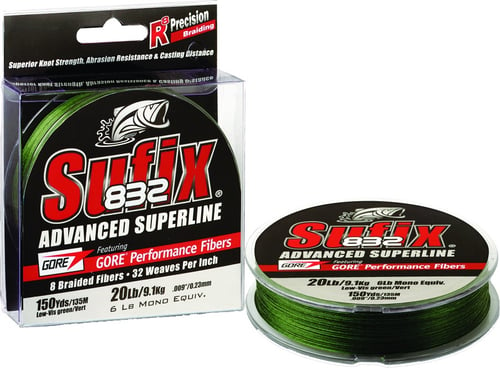 Sufix 660-015G 832 Advanced Superline Braid 15lb 150yd Lo-Vis