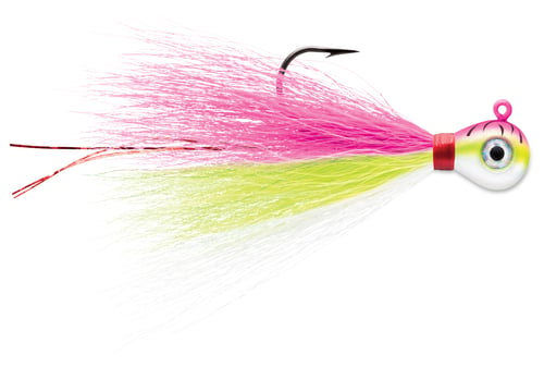 VMC BKJ38-PFU Bucktail Jig, 3/8 Oz #2/0 Hook, 2 Pack, Pink Fire UV