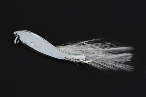 Nungesser 30NFW1 000 Shad Spoon, 1 1/2 Inch, 1/16 oz, Nickel, White Feather | 044269120192