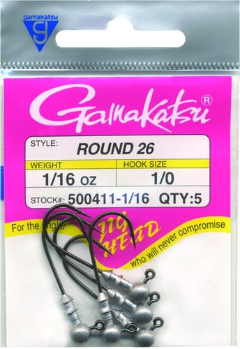 Gamakatsu 500411-1/16 Round 26 Jighead, 1/16 oz, 1/0 Hook, Nickel