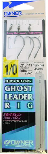 Owner 5215-111 Ghost Leader Fluorocarbon 3Pk w/Bait Hk Sz1/0