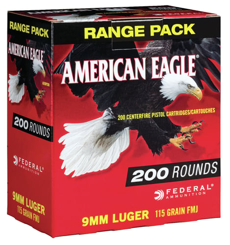 Federal AE9DP200 American Eagle Pistol Ammo, 9mm Brass, 115 Grain