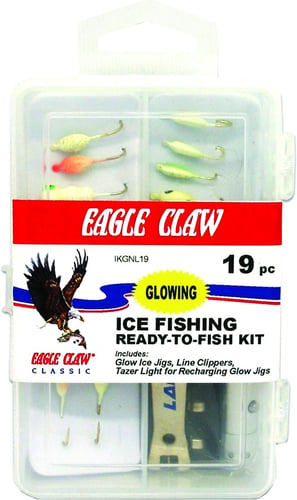 Eagle Claw IKGNL19 Glow Ice Kit, 19 Piece, Non-Lead, Includes Line