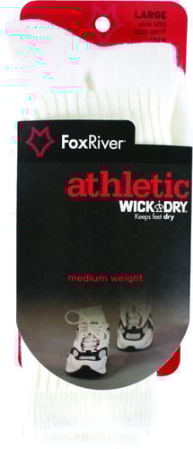 Fox River 1250-1000-L Wick Dry Sock Crew Wht Sz9-12 | 087839010301