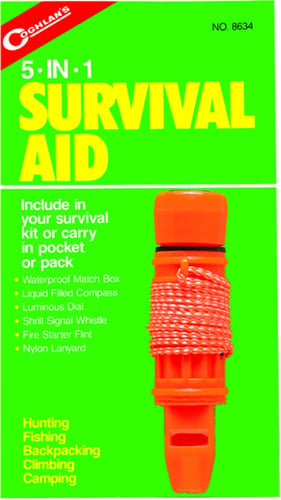 Coghlans 8634 5-In-1 Survival Aid Box/Compass/Whistle/Flint/Lanyard