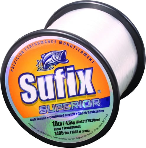 Sufix 635110 Superior Monofilament Line 10lb 1495yd Clear 1/4lb Spool | 024777081109