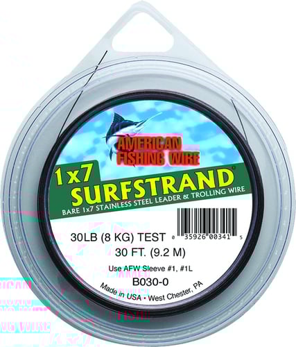 AFW B0300 Surfstrand Bare 1x7 Stainless Steel Leader Wire 30lb | 035926002616