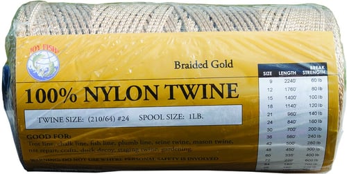 Joy Fish TNBG48 Gold Braided Nylon Twine 1Lb Spool Sz 48 | 780980628486