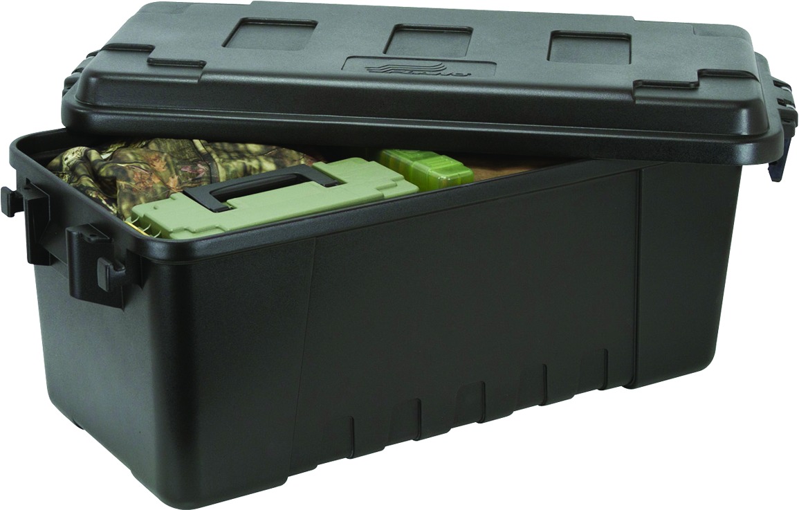 SPORTSMANS TRUNK BLACK 24IN LSportsmans Trunk Black - 24INL x 15INW x 13INH - Plano Sportsmans Trunks provideplenty of storage space for outdoor gear, tools, and more. Ideal for use in the garage, attic or work shed, these durable trunks feature molded grooves for easgarage, attic or work shed, these durable trunks feature molded grooves for easy stackingy stacking