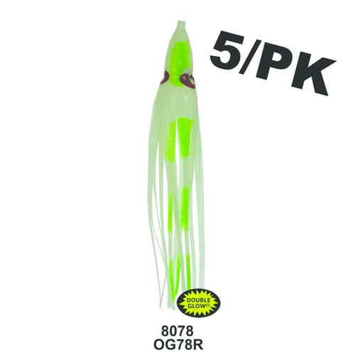 Yamashita Y16341 Squid Hoochy, 4 1/2 Inch, Glow  Green Spots, 5/Pack | 611449279201
