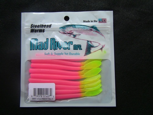 Mad River SW074 Steelhead Worm, 4 Inch Fluorescent Pink/Chartreuse Tail | 819378014072