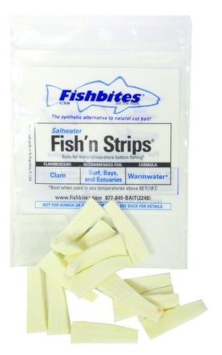 Fishbites 0007 Fish n Strips Clam Longer Lasting Bait Strips, 1 1/2 Inch | 838380000071