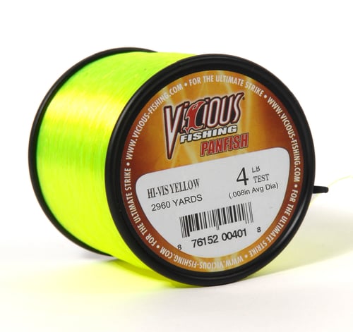 Vicious PYLQ4 Panfish Monofilament 4lb Test, 2960yd, HiVis Yellow | 876152004001