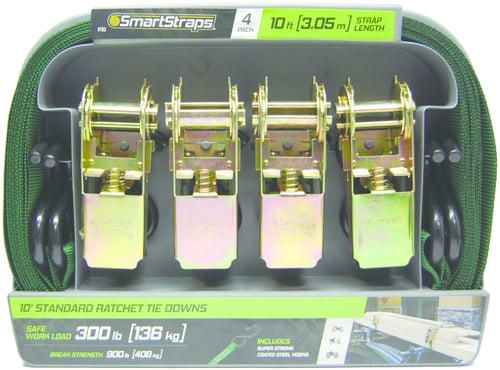 SmartStraps SMAR153 Ratchet Tie-Downs 10' 900# Green 4Pk