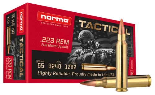 Norma 295340020 Rifle Ammo 5.56 Tactical 55gr FMJ (M193) 20 Rnd